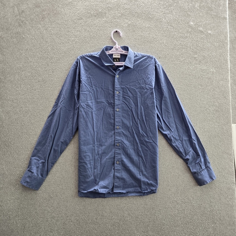 Armani Exchange Men Button Up Shirt M Blue Long Sleeve